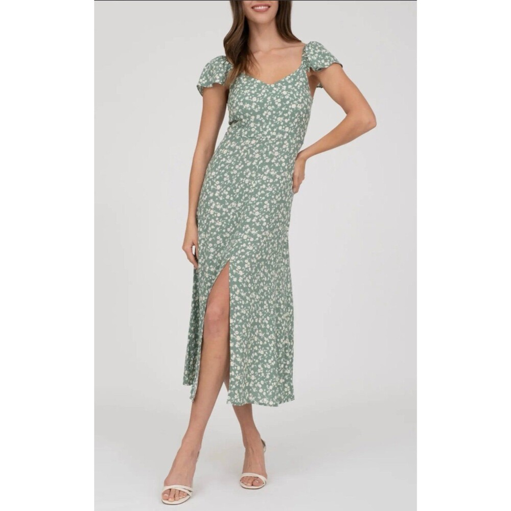 Nordstrom The Workshop Women’s L Flutter Sleeve Midi floral green Dress